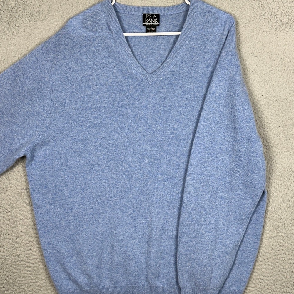 Jos A Bank Cashmere Sweater Mens Large Travelers Collection Blue V Neck Pullover
